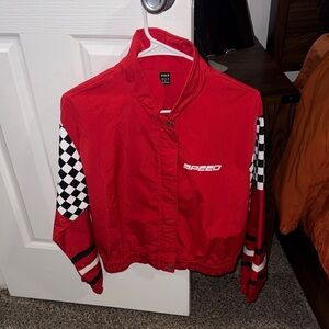 SHEIN Red Checkered Sleeve Jacket